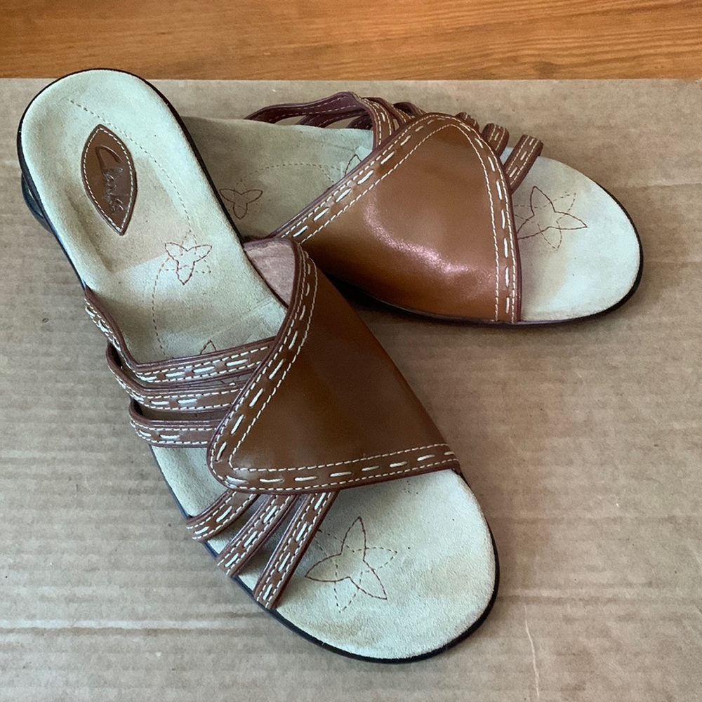 NEW- Clarks Slide/Sandals Brown Leather Sz 11 M